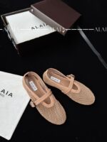 Candy Powder Fishnet Ballet Flats | Soft Lambskin Lining & Elegant Buckle - Image 3