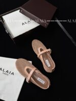 Candy Powder Fishnet Ballet Flats | Soft Lambskin Lining & Elegant Buckle - Image 4