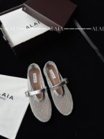 Silver Fishnet Ballet Flats – Luxury Comfort in Motion