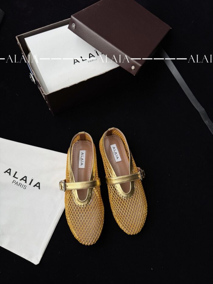 Gold Fishnet Ballet Flats | Luxe Mesh & Lambskin - Image 1