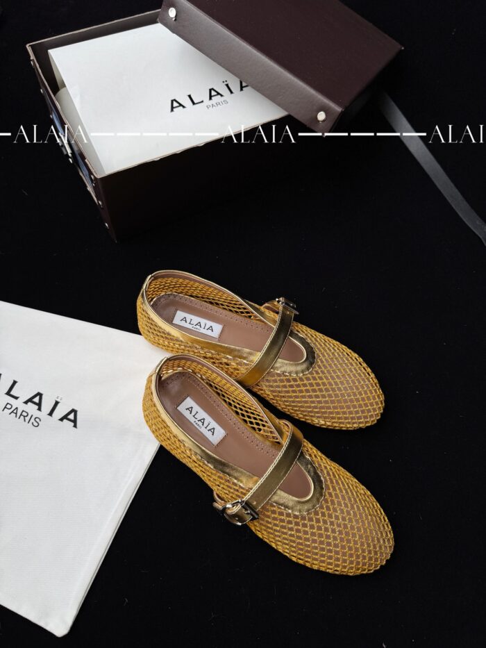 Gold Fishnet Ballet Flats | Luxe Mesh & Lambskin - Image 3