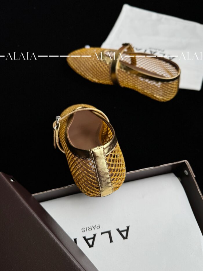 Gold Fishnet Ballet Flats | Luxe Mesh & Lambskin - Image 9