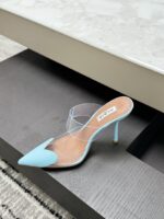 Sky Blue Le Cœur Mules in Patent Calfskin – Chic Elegance for Every Step