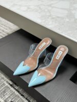 Sky Blue Le Cœur Mules in Patent Calfskin – Chic Elegance for Every Step - Image 8