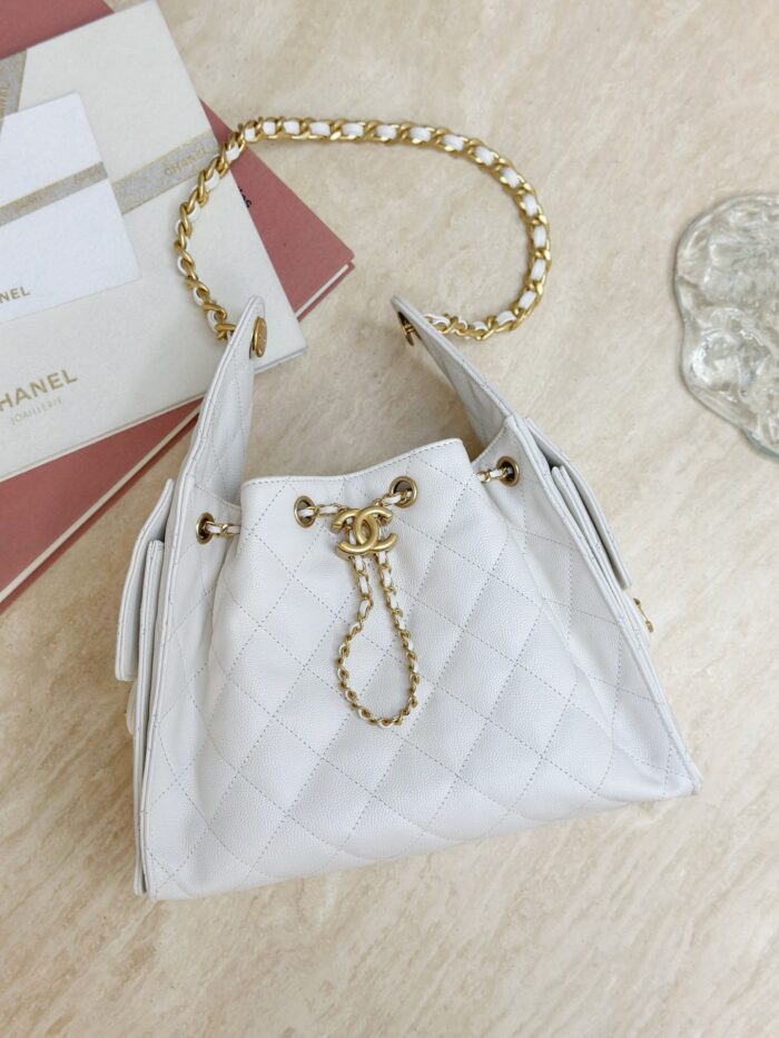 CHANEL 25 Small Bag | White | Granular Embossed Calfskin & Gold-Toned Metal - Image 6