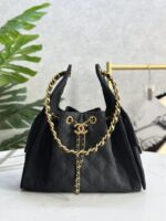 CHANEL 25 Medium Handbag | Black | Glossy Creased Calfskin & Gold & Ruthenium Metal | 40 x 30 x 15 cm