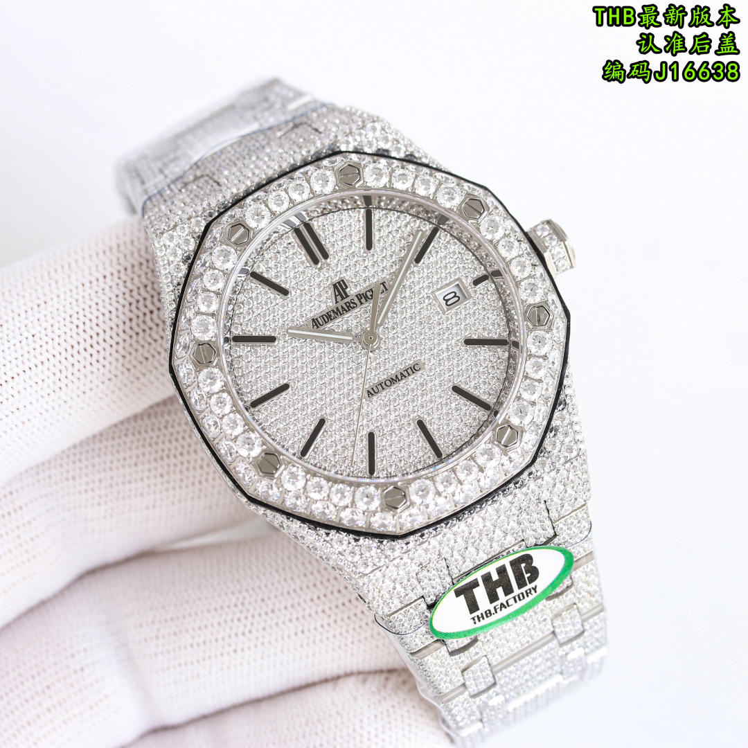 13398324595410884 THB Royal Oak 15400 Full Diamond Watch – 41mm Iced Out Edition | Available in Gold, Silver, Rose Gold - Image 2