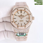 THB Royal Oak 15400 Full Diamond Watch – 41mm Iced Out Edition | Available in Gold, Silver, Rose Gold - Image 3