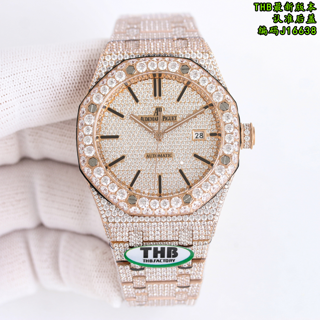 13398324596440863 THB Royal Oak 15400 Full Diamond Watch – 41mm Iced Out Edition | Available in Gold, Silver, Rose Gold - Image 3