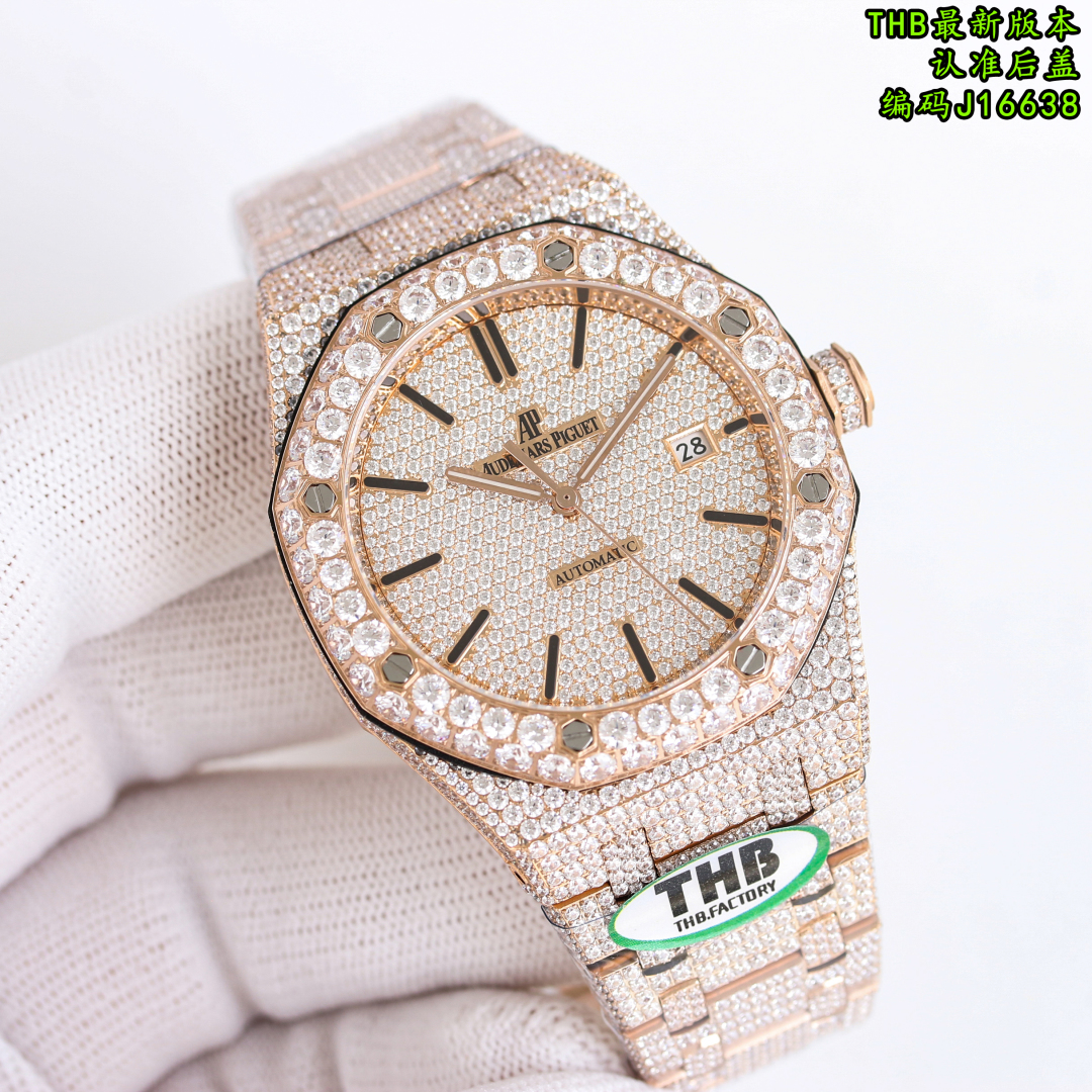 13398324597352827 THB Royal Oak 15400 Full Diamond Watch – 41mm Iced Out Edition | Available in Gold, Silver, Rose Gold - Image 4