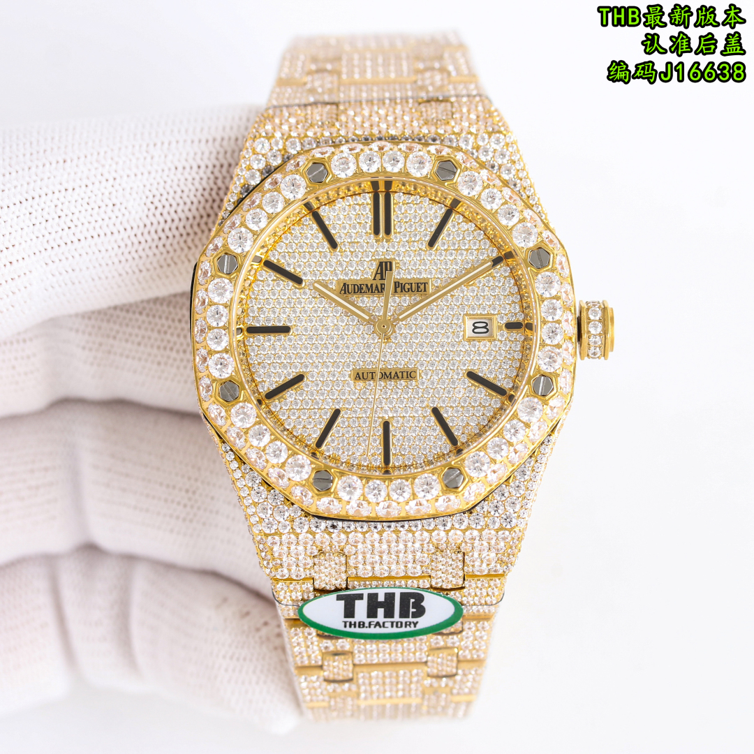 13398324598042738 THB Royal Oak 15400 Full Diamond Watch – 41mm Iced Out Edition | Available in Gold, Silver, Rose Gold - Image 5