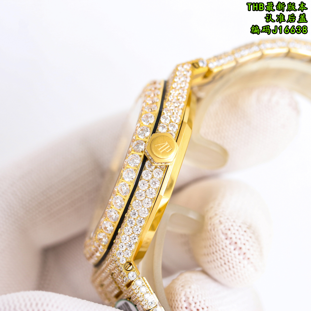 13398324599348559 THB Royal Oak 15400 Full Diamond Watch – 41mm Iced Out Edition | Available in Gold, Silver, Rose Gold - Image 7