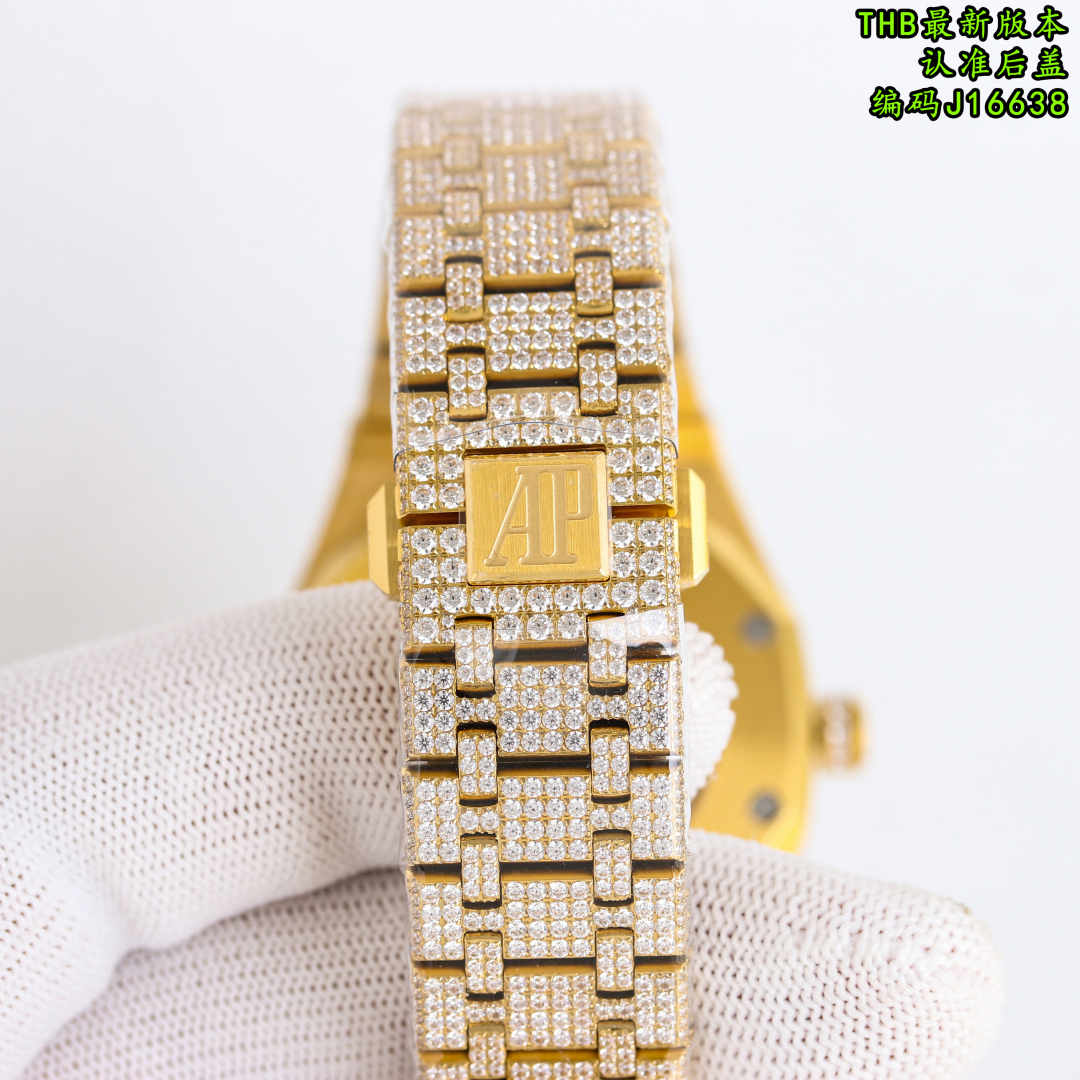 13398324600029551 THB Royal Oak 15400 Full Diamond Watch – 41mm Iced Out Edition | Available in Gold, Silver, Rose Gold - Image 8