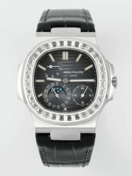 Patek Philippe Nautilus 5712GR V3 | Cal.240 Integrated Movement | Blue Dial with Baguette Diamonds – Premium Leather Strap Edition