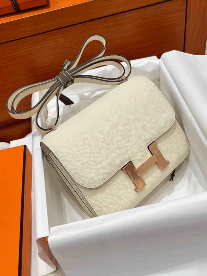 Constance i2 Bag – Nata with Rose Gold Hardware, 19×15×4 cm, Epsom Leather from France - Image 1