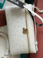 Extra Pocket L19 Clutch – Whispering White with Sun Gold, Genuine Ostrich Leather, 11x19x6.5 cm
