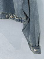 Luxury Denim Cropped Jacket with Signature Triangle Detail – Inspired by Italian Design - Image 3