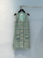 Luxury Apple Green Tweed Dress with Signature Lion Button – Handcrafted Summer Collection