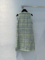 Luxury Apple Green Tweed Dress with Signature Lion Button – Handcrafted Summer Collection - Image 2