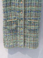 Luxury Apple Green Tweed Dress with Signature Lion Button – Handcrafted Summer Collection - Image 6