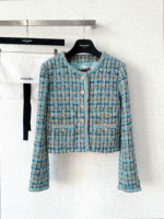 Apple Green Handwoven Tweed Jacket with Signature Lion Buttons – 25A-Inspired Luxury Edition