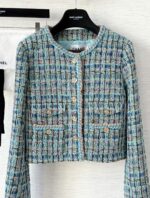 Apple Green Handwoven Tweed Jacket with Signature Lion Buttons – 25A-Inspired Luxury Edition - Image 3