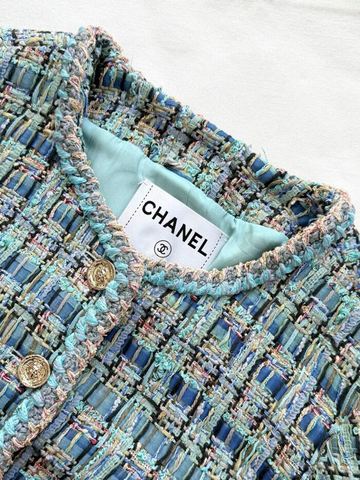 Apple Green Handwoven Tweed Jacket with Signature Lion Buttons – 25A-Inspired Luxury Edition - Image 4