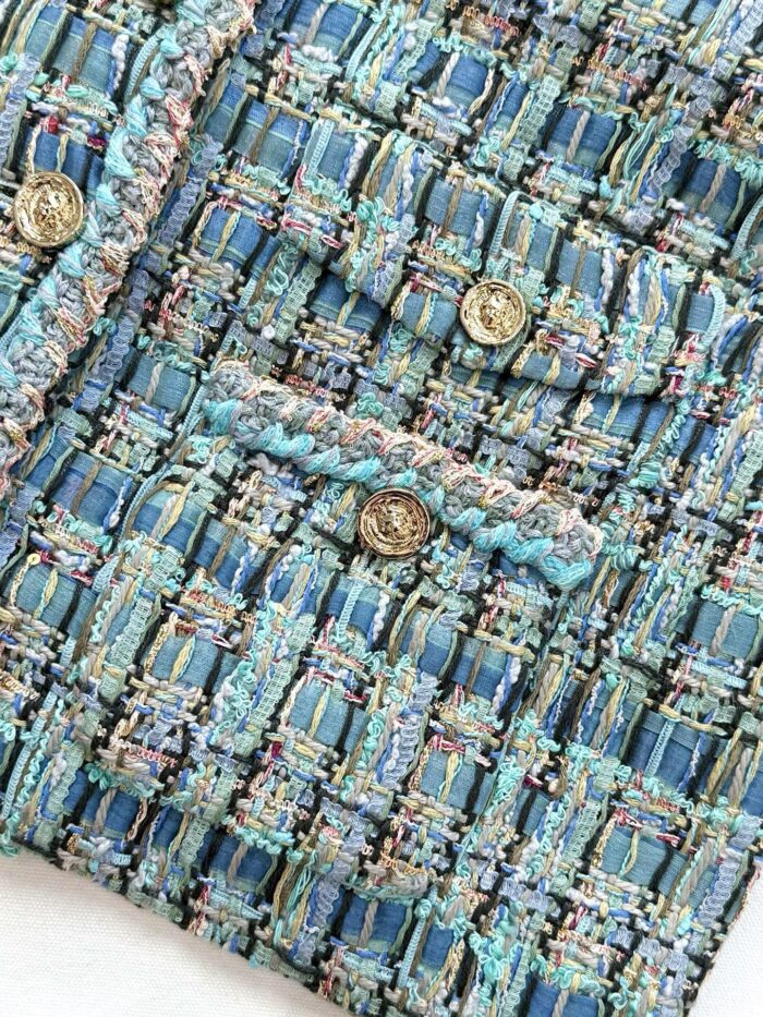 Apple Green Handwoven Tweed Jacket with Signature Lion Buttons – 25A-Inspired Luxury Edition - Image 6