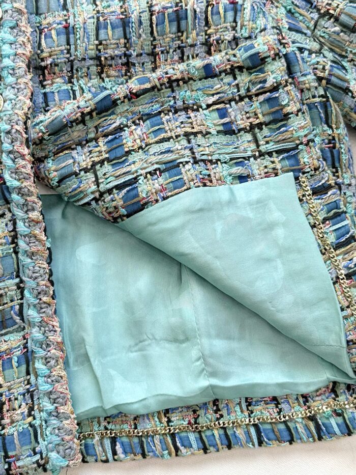 Apple Green Handwoven Tweed Jacket with Signature Lion Buttons – 25A-Inspired Luxury Edition - Image 7