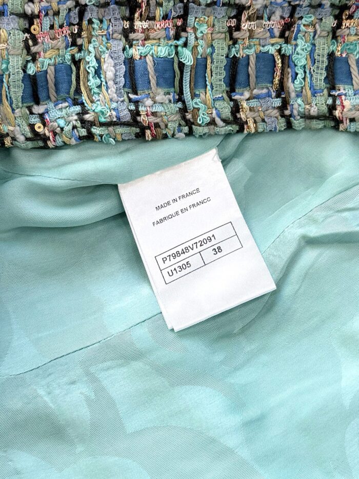 Apple Green Handwoven Tweed Jacket with Signature Lion Buttons – 25A-Inspired Luxury Edition - Image 9