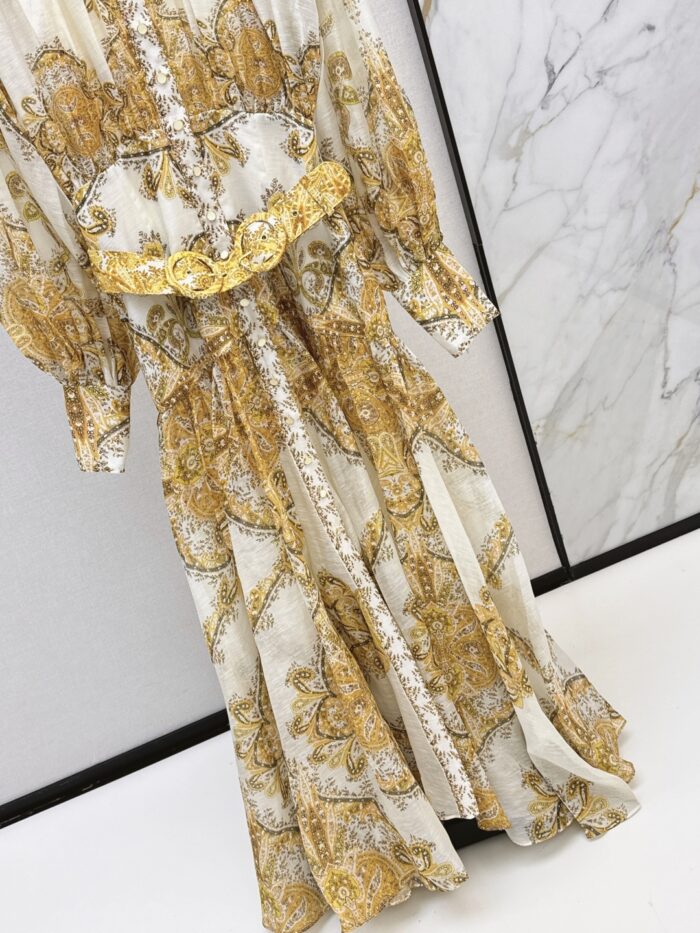 ZimmenM Early Autumn Baroque-Inspired Maxi Dress – Elegant Resort Style in Premium Linen - Image 6