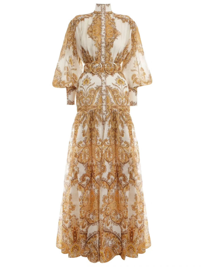 ZimmenM Early Autumn Baroque-Inspired Maxi Dress – Elegant Resort Style in Premium Linen - Image 11