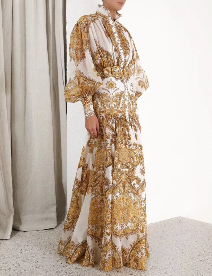 ZimmenM Early Autumn Baroque-Inspired Maxi Dress – Elegant Resort Style in Premium Linen - Image 12