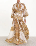 ZimmenM Early Autumn Baroque-Inspired Maxi Dress – Elegant Resort Style in Premium Linen - Image 13