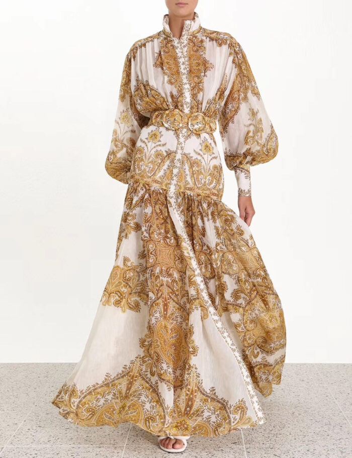 ZimmenM Early Autumn Baroque-Inspired Maxi Dress – Elegant Resort Style in Premium Linen - Image 13