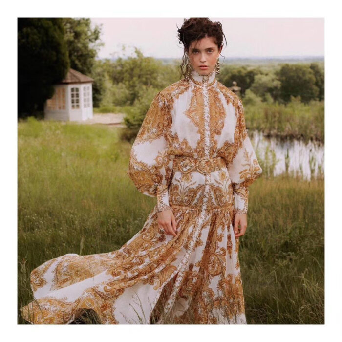 ZimmenM Early Autumn Baroque-Inspired Maxi Dress – Elegant Resort Style in Premium Linen - Image 14
