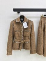 Elegant Contrast-Trim Wool Tweed Set – Blazer & Pleated Skirt | Fall/Winter Collection - Image 8