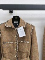 Elegant Contrast-Trim Wool Tweed Set – Blazer & Pleated Skirt | Fall/Winter Collection - Image 9