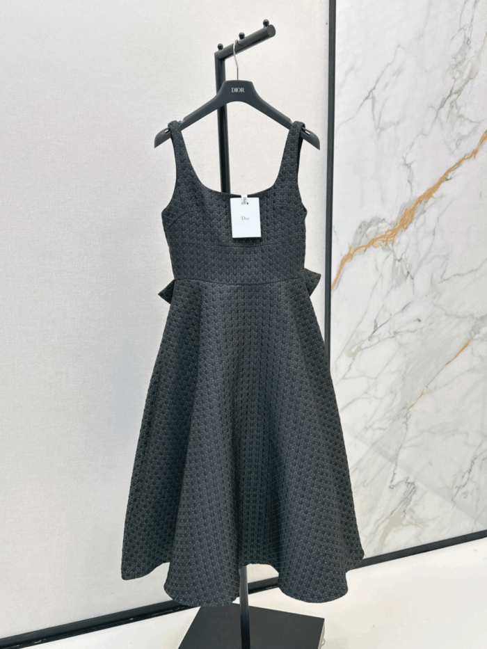 Dior Black & Gold Bow-Back Midi Dress – Quilted Cannage A-Line Elegance - Image 1