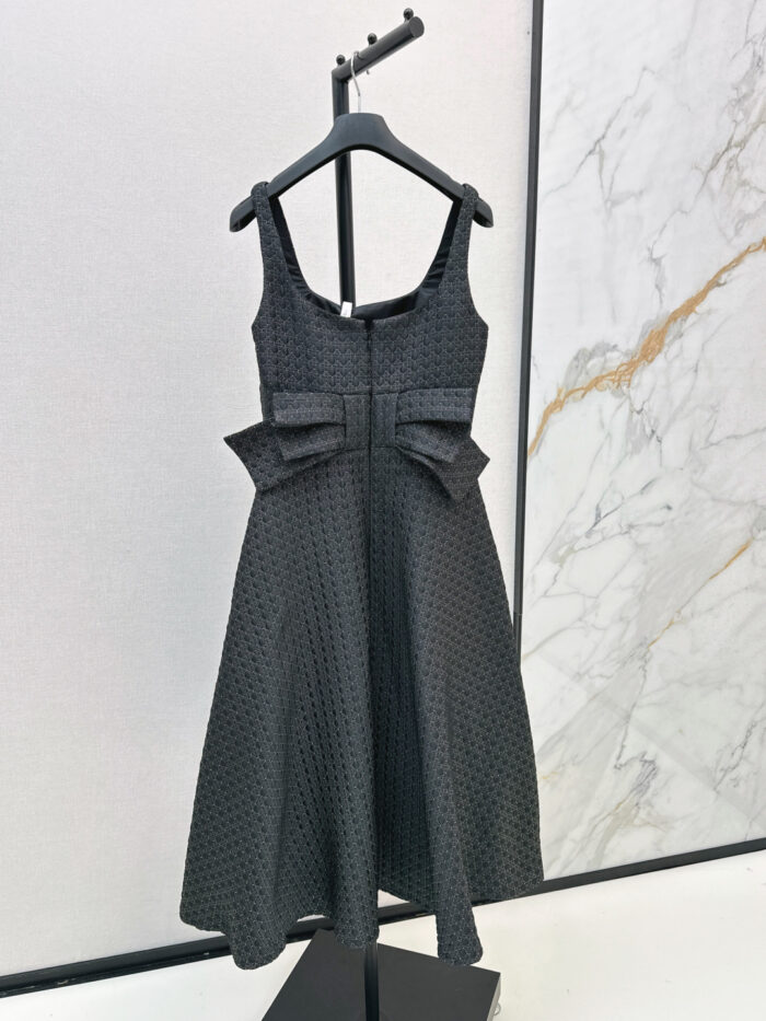 Dior Black & Gold Bow-Back Midi Dress – Quilted Cannage A-Line Elegance - Image 2