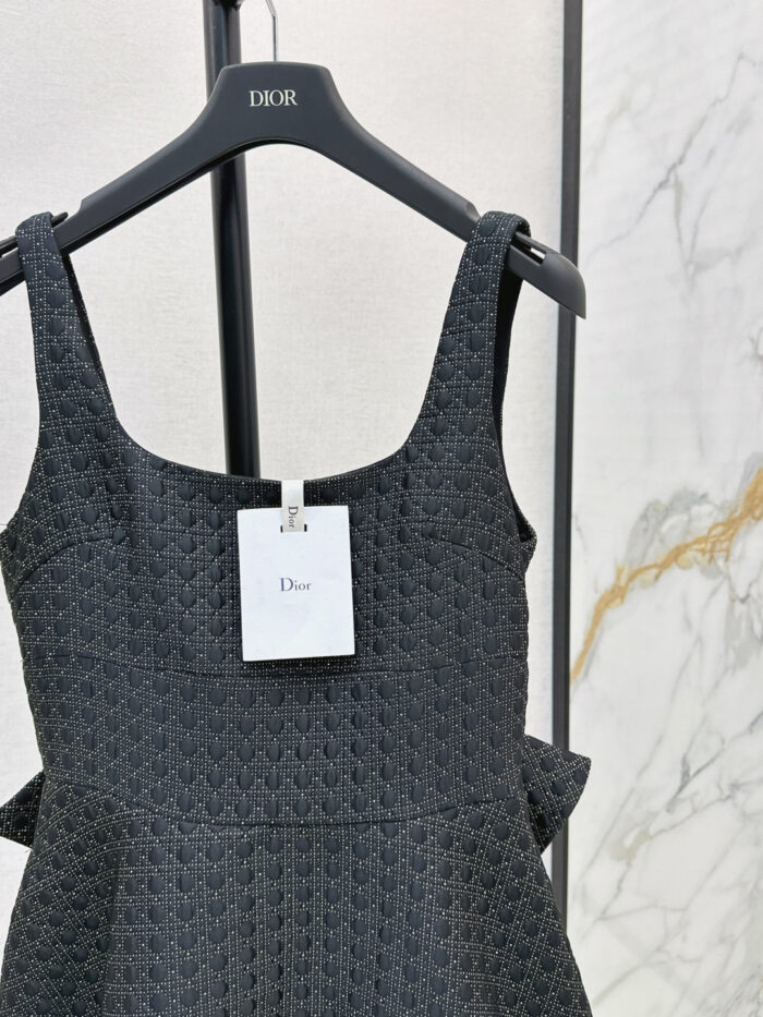 Dior Black & Gold Bow-Back Midi Dress – Quilted Cannage A-Line Elegance - Image 3