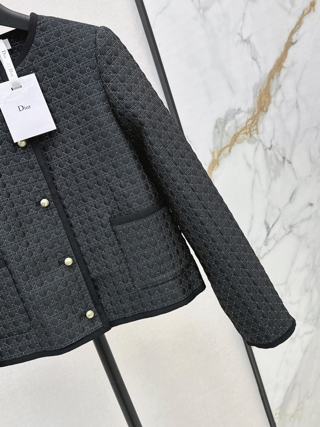 wsxc1754574508026_4 Dior Black & Gold Cannage Quilted Boxy Jacket – Pearl Button Detail - Image 3
