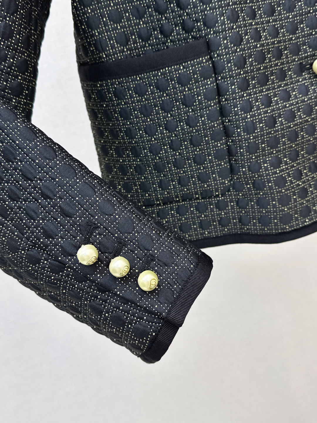 wsxc1754574508027_5 Dior Black & Gold Cannage Quilted Boxy Jacket – Pearl Button Detail - Image 4