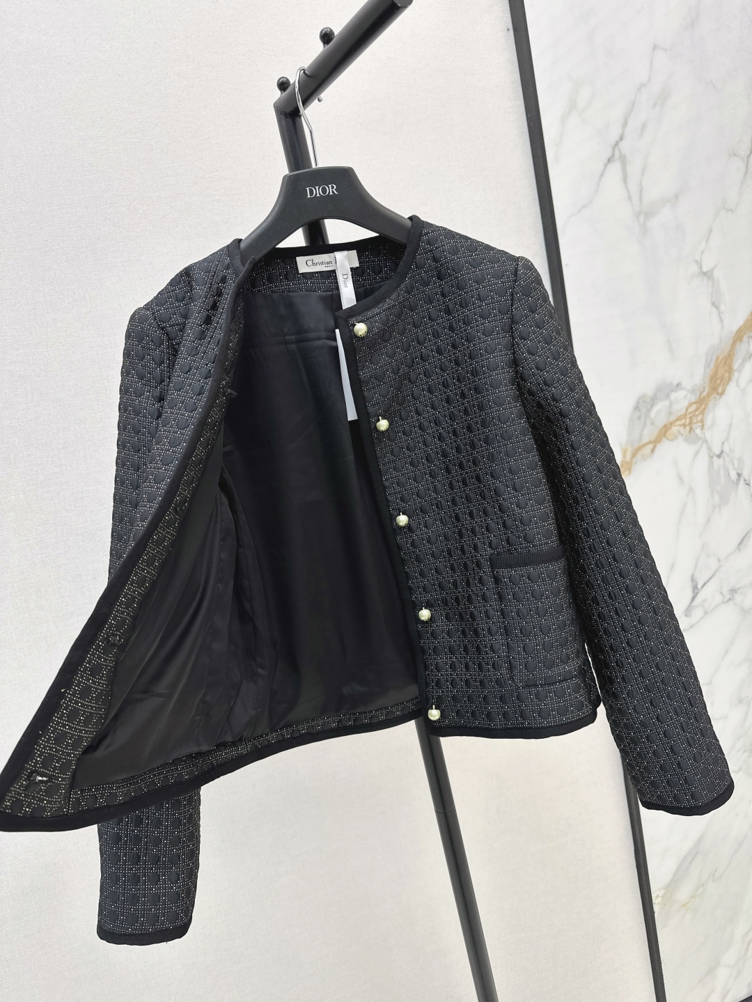 wsxc1754574508077_6 Dior Black & Gold Cannage Quilted Boxy Jacket – Pearl Button Detail - Image 5