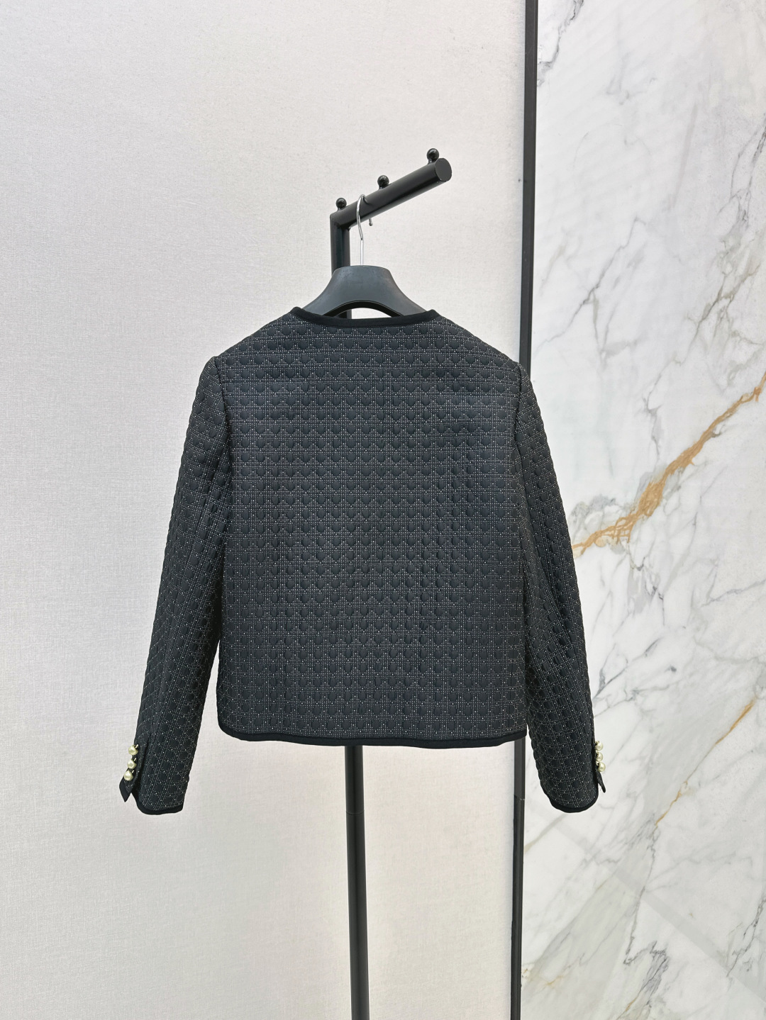 wsxc1754574508093_8 Dior Black & Gold Cannage Quilted Boxy Jacket – Pearl Button Detail - Image 7