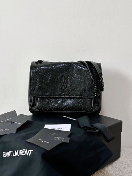 Soft Vintage Leather Shoulder Bag with Y Logo – Multiple Colors, Brushed Palladium Hardware