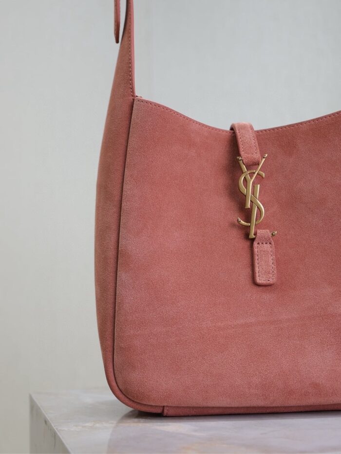 Mini LE 5 À 7 Soft Shoulder Bag in Suede Leather – Light Pink, Cassandre Closure - Image 2
