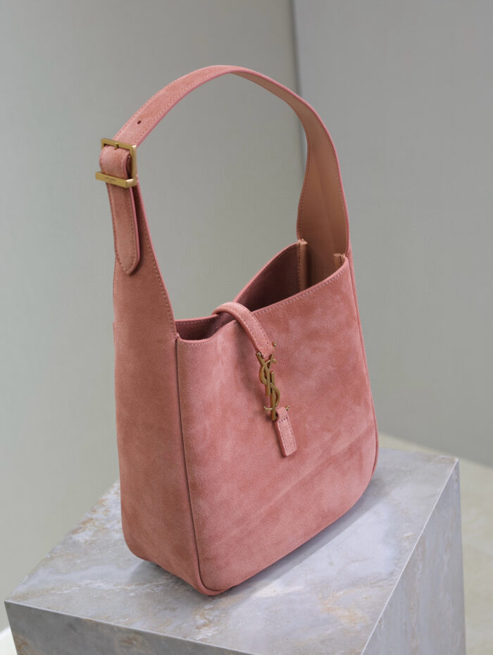 Mini LE 5 À 7 Soft Shoulder Bag in Suede Leather – Light Pink, Cassandre Closure - Image 3