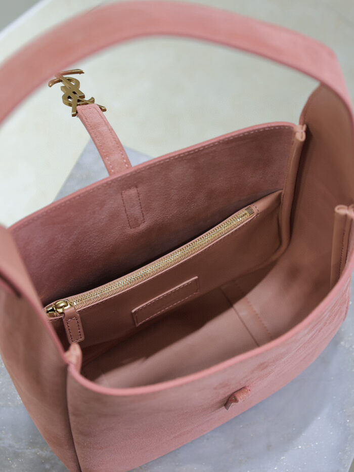 Mini LE 5 À 7 Soft Shoulder Bag in Suede Leather – Light Pink, Cassandre Closure - Image 6