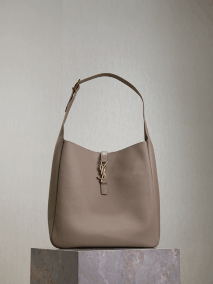 Large LE 5 À 7 Soft Leather Bag – Khaki with Aged Brass Hardware, Cassandre Closure